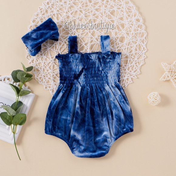 Babygirl OmbrΓ© Blue Summer Romper 2pc. Outfit Set - Picture 2 of 2